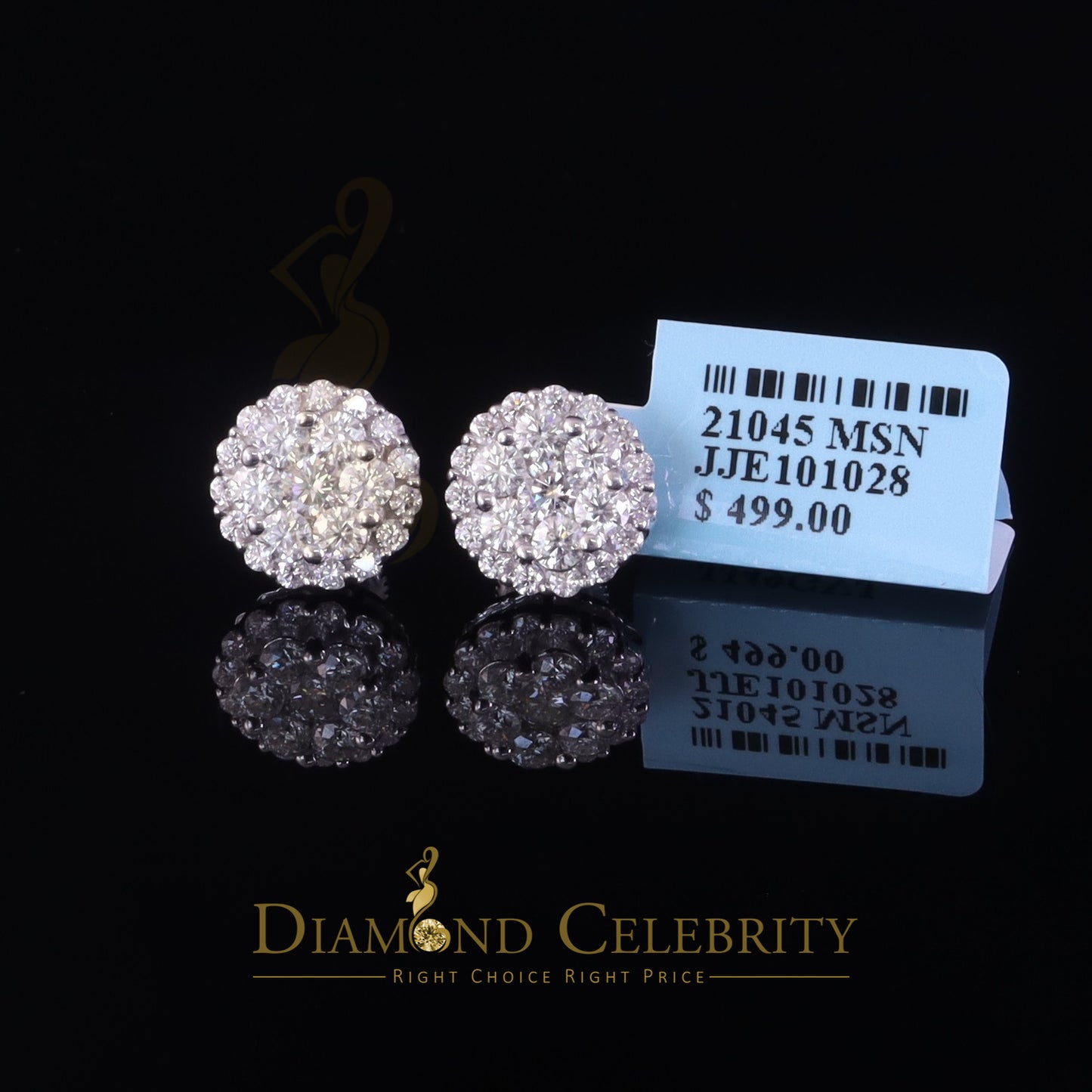 Diamondcelebritees Men's/Womens 925 Silver White 2.00ct VVS 'D' Moissanite Round Stone Earrings