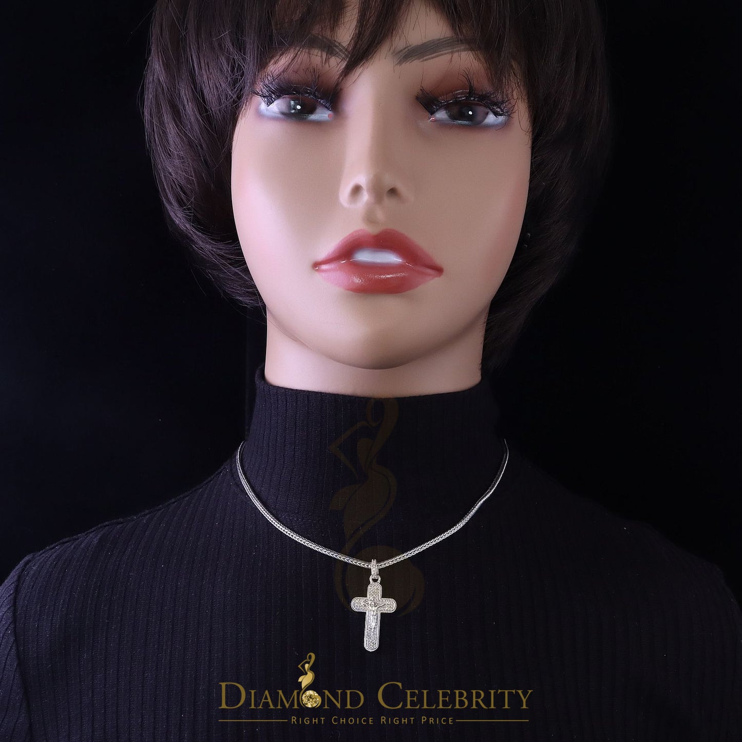 DiamondCelebritees Real 0.33ct Diamond Sterling Silver White Cross Pendant