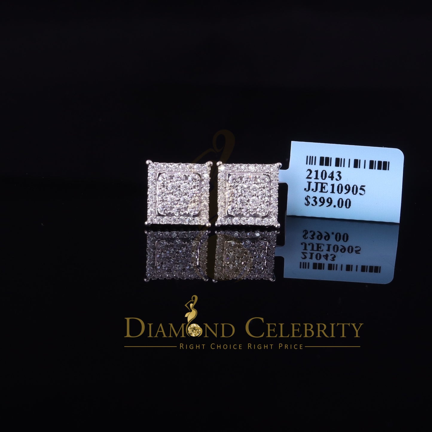 Diamondcelebritees Men's/Womens 925 Silver White 1.25ct VVS 'D' Moissanite Stone Square Earrings