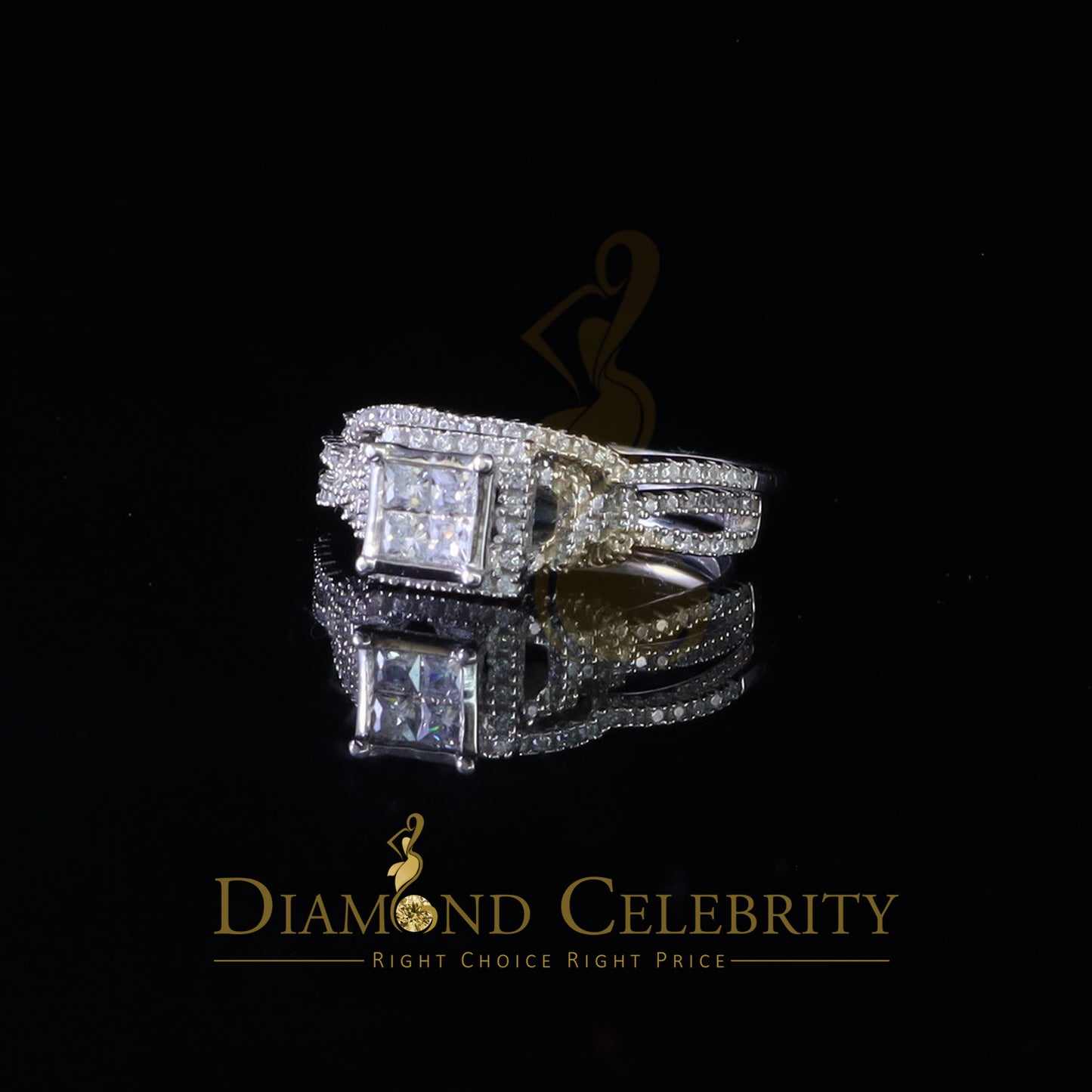 DiamondCelebritees Sterling Silver White Square 1.80ct Cubic Zirconia Womens Bridal Ring Size 7