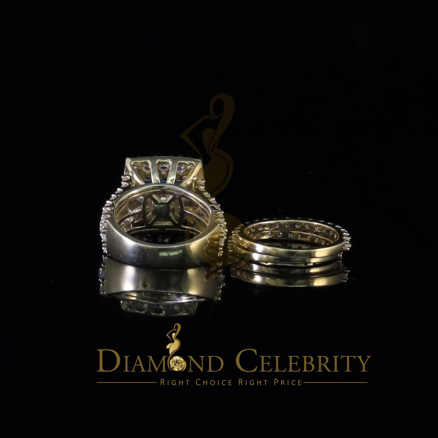 DiamondCelebritees 925 Silver Square Cubic Zirconia 10.92ct 3PC Bridal Yellow Womens Ring SZ 7