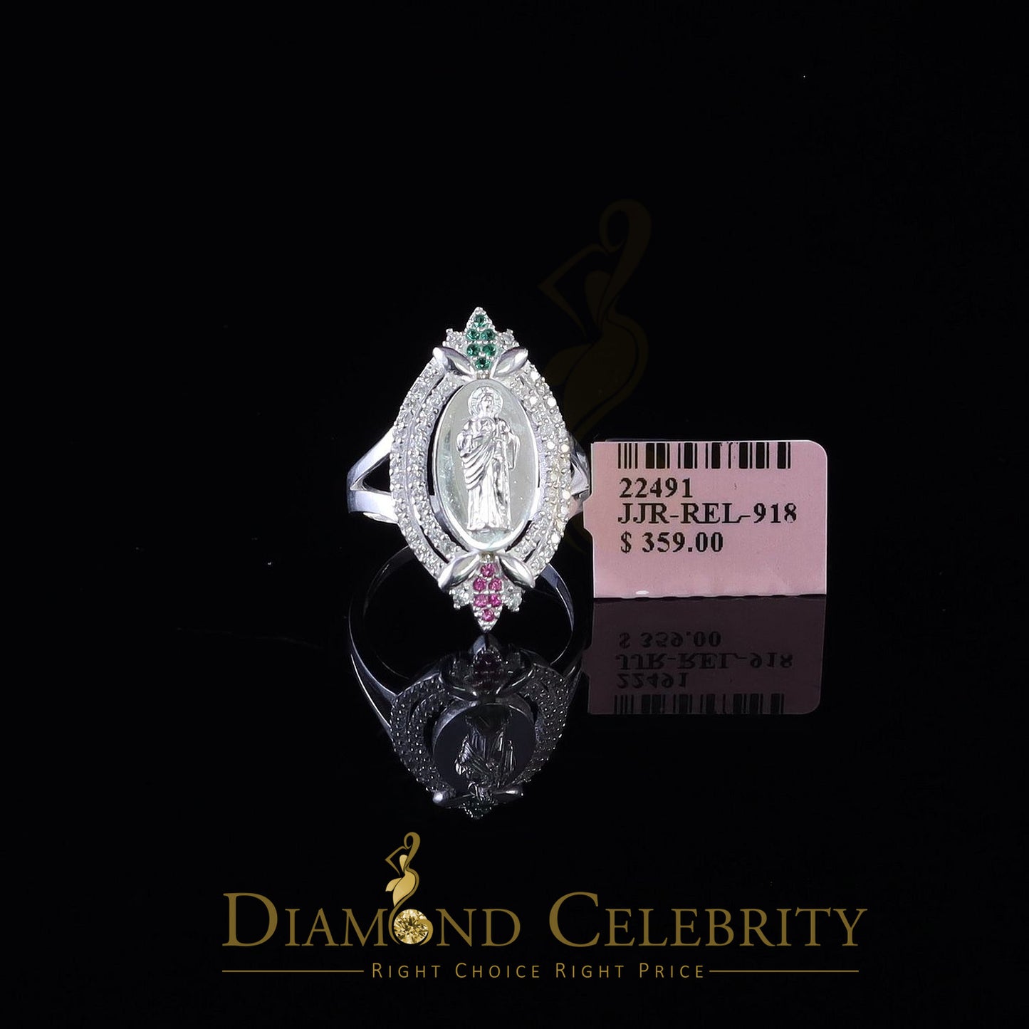 DiamondCelebritees White CZ 925 Sterling Silver Catholic St Jude Fancy Women's Religious Ring SZ 7