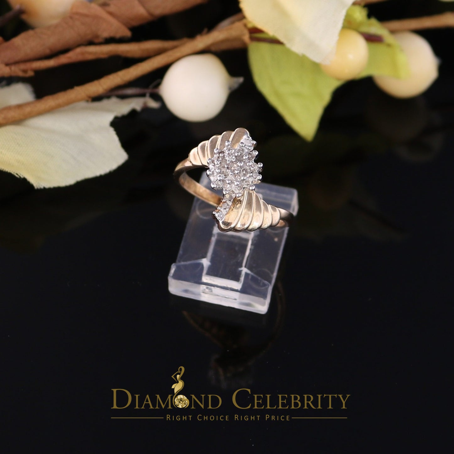 DiamondCelebritees Real 0.25 CT Real Diamond Real 10kt Yellow Gold CLUSTER Shape Womens Ring Size 7