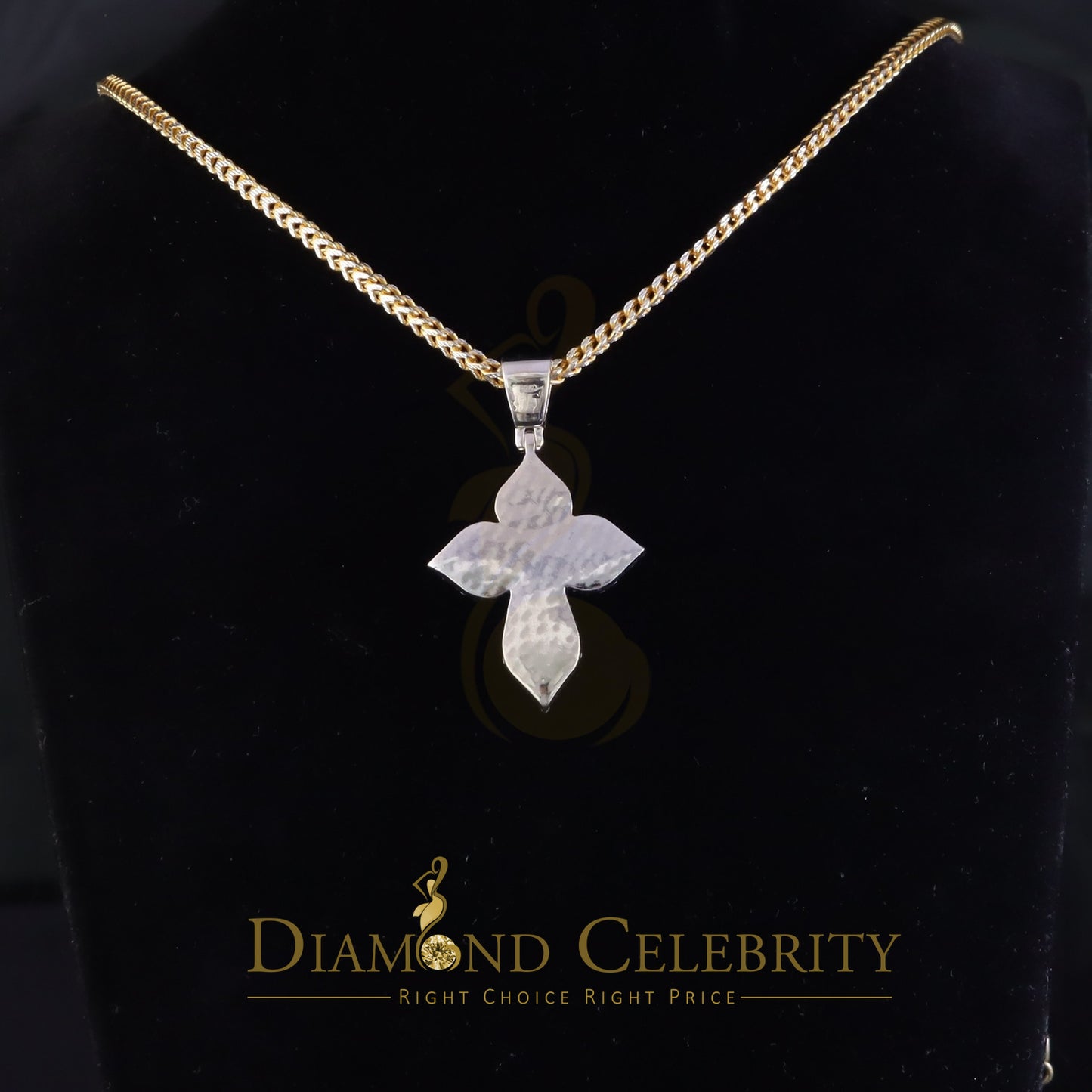 Diamondcelebritees Yellow 3.00 VVS D Moissanite Silver Charm Cross Floury Pendant Men's & Women's