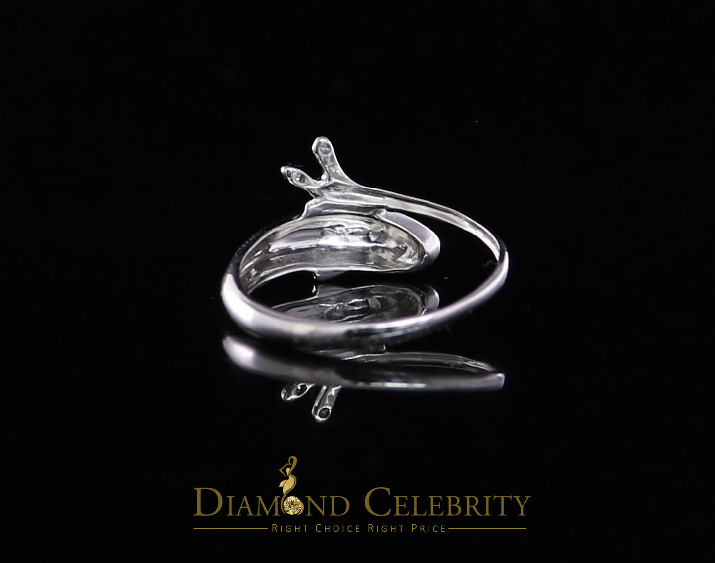 DiamondCelebritees Real 10 kt White Gold with 0.02 CT Genuine Diamond Cute Dolphin Ring Size 6.5