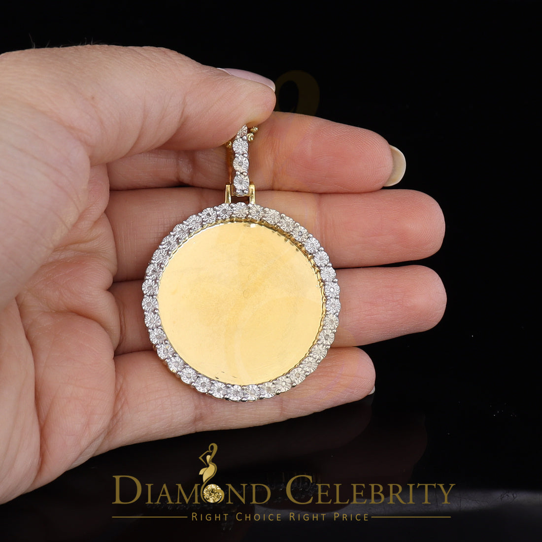 DiamondCelebritees Real 0.15ct Diamond Sterling Silver 1.50" PICTURE Charm Fashion Yellow Pendant