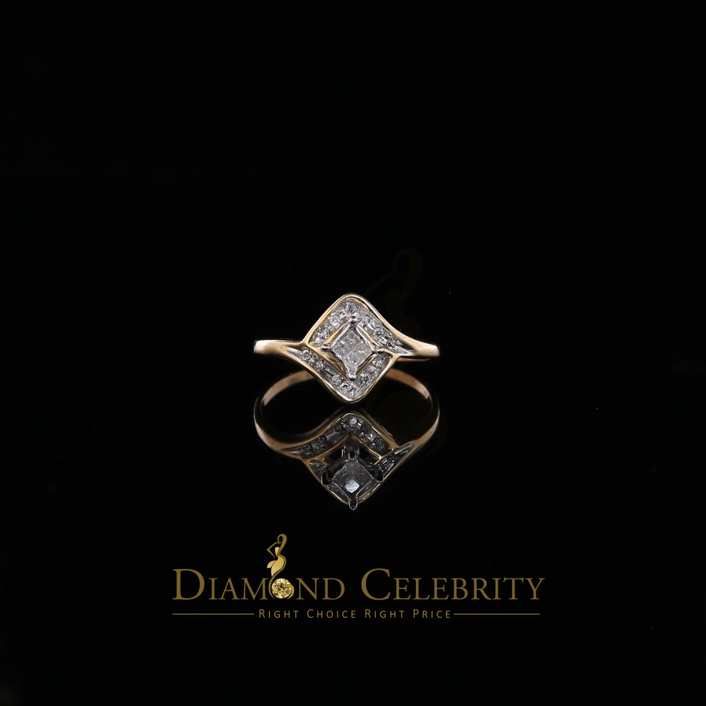 DiamondCelebritees Real 14kt Yellow Gold with 0.25CT Real Diamond FASHION Square Shape Ring Size 8