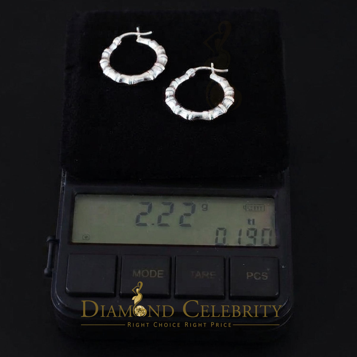 925 Silver Shiny Bamboo Textured Ridged Section Classic Round 22mm Hoop Earring