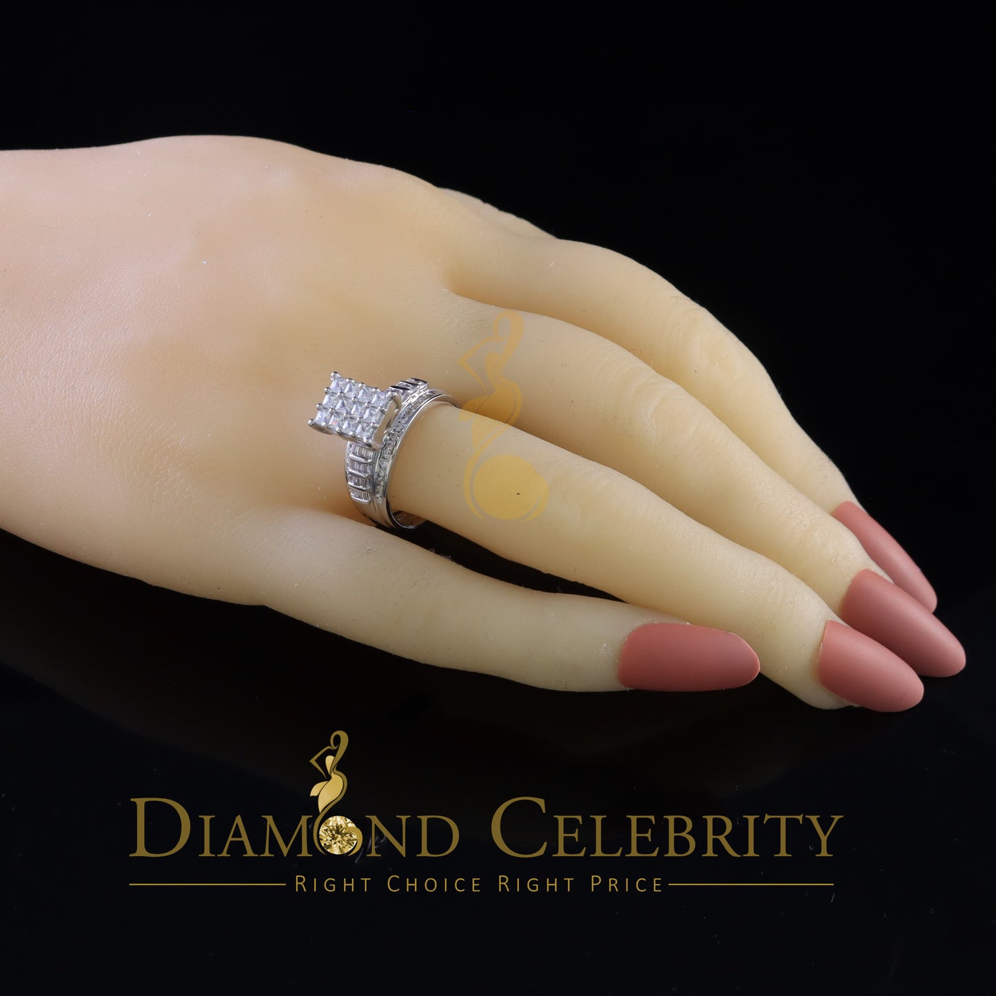 DiamondCelebritees 925 White Silver Square 1.10ct Cubic Zirconia Engagement Womens Ring Size 6.5