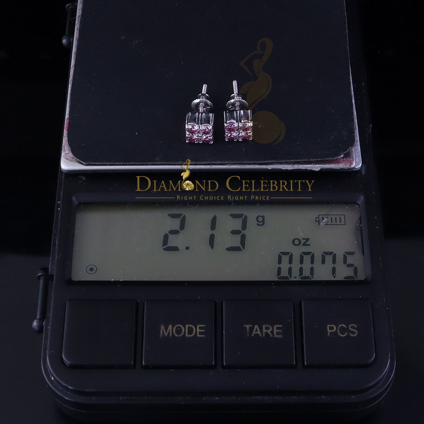 Diamondcelebritees 925 Silver White 1.00ct VVS D Pink Moissanite Square Men's/Women's Stud Earrings