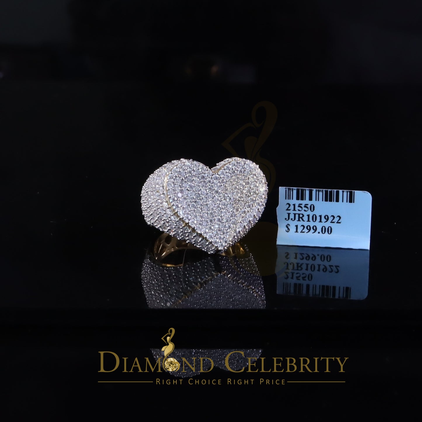 DiamondCelebritees Men's 925 Yellow Silver 5.00ct VVS 'D' Round Moissanite Heart Ring Size 8