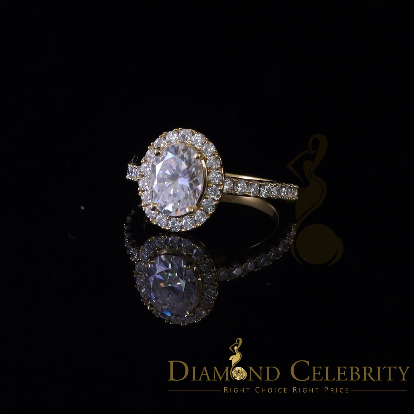 King Of Blings 10K Yellow Gold 3.00CT 'VVS' 'FL' D clr Oval Cut Moissonite Womens Ring S/7