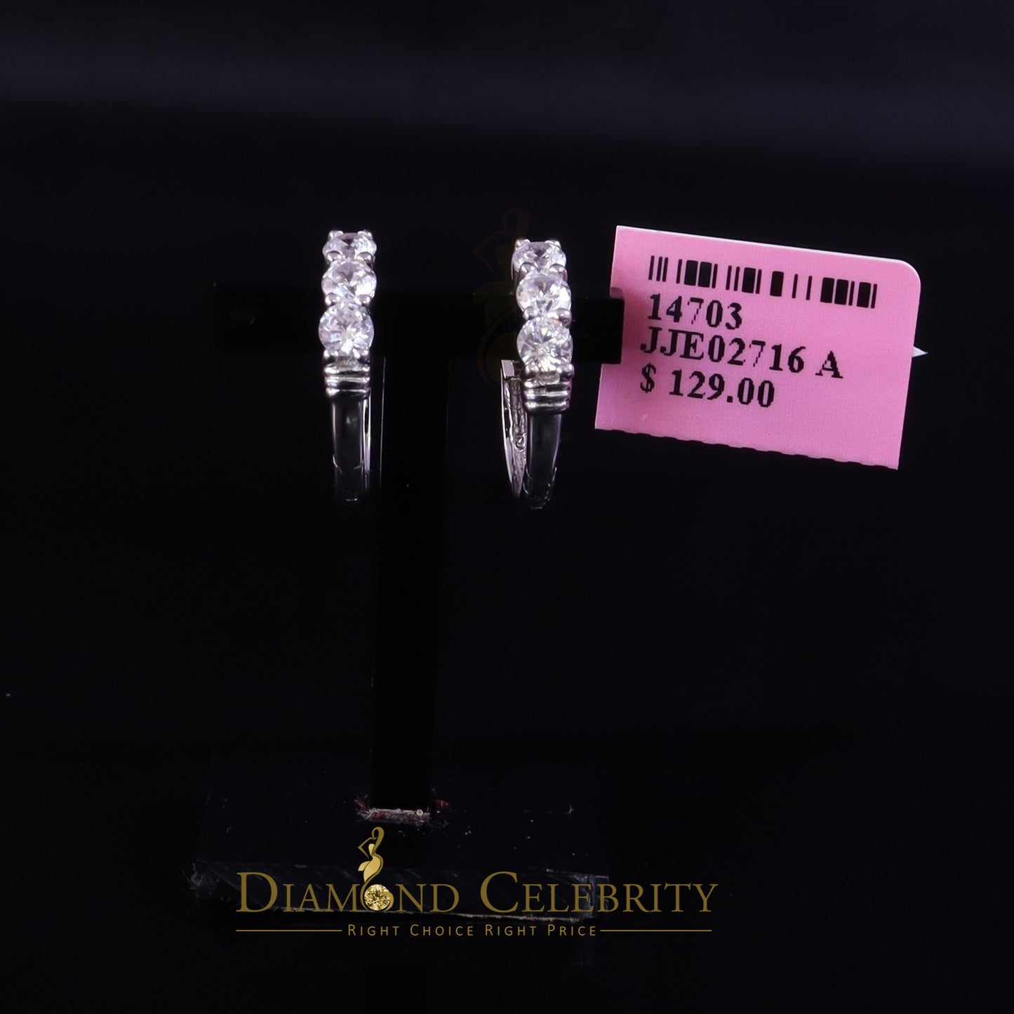 DiamondCelebritees 0.66ct Cubic Zirconia Men'sHip Hop 925 Sterling Silver White Hoop Stud Earrings