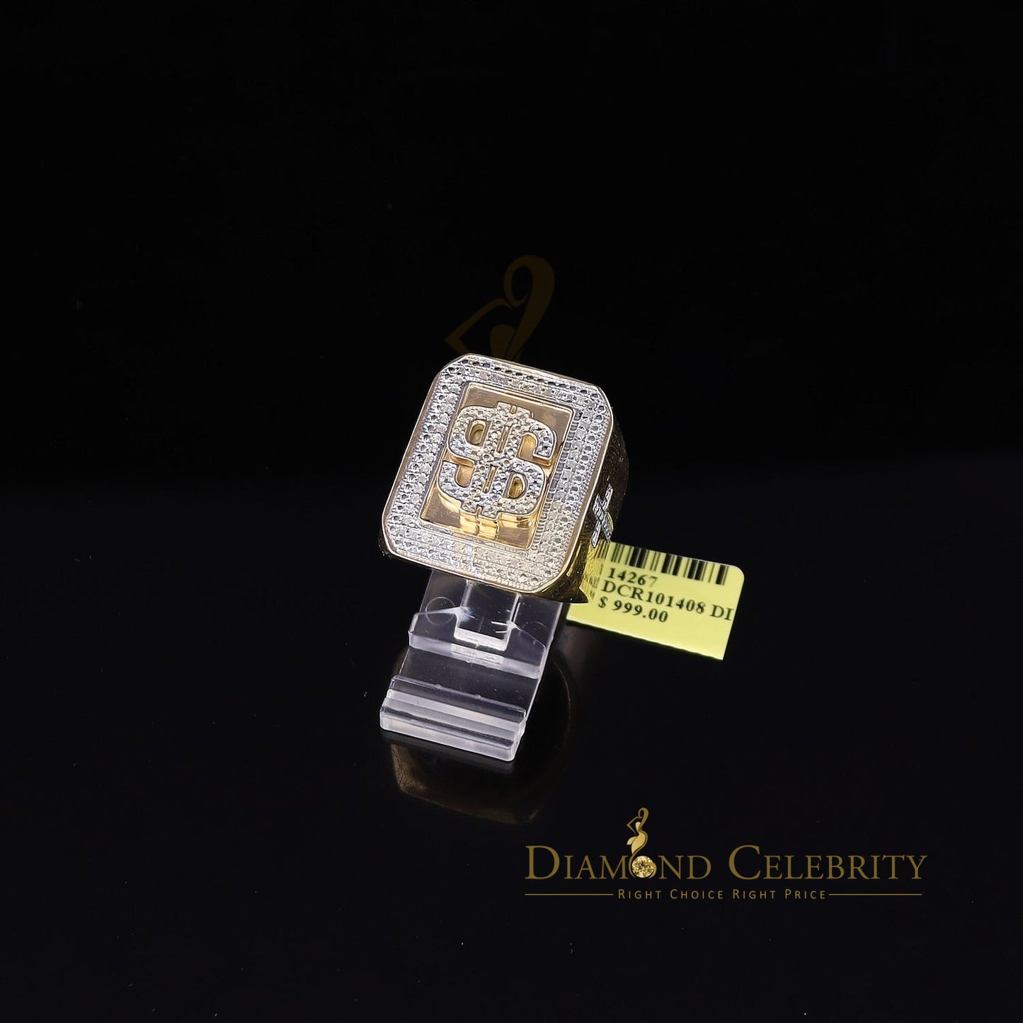 Real 0.33 CT Diamond Men's 925 Silver Yellow Adjustable Ring From Size 10 to 12