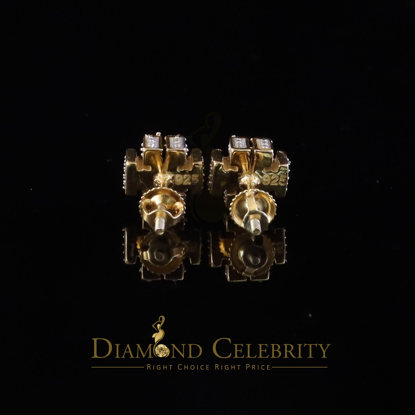 DiamondCelebritees 925 Yellow Silver 1.00ct VVS 'D' Moissanite Tory Burch Stud Earring Men's/Womens