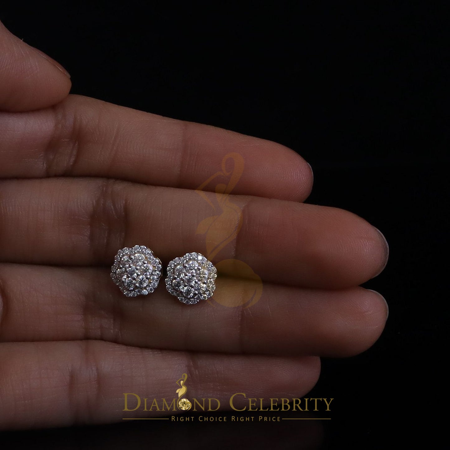 DiamondCelebritees 0.50ct VVS D Moissanite Floral Stud Earrings 925 Silver Yellow for men & Women