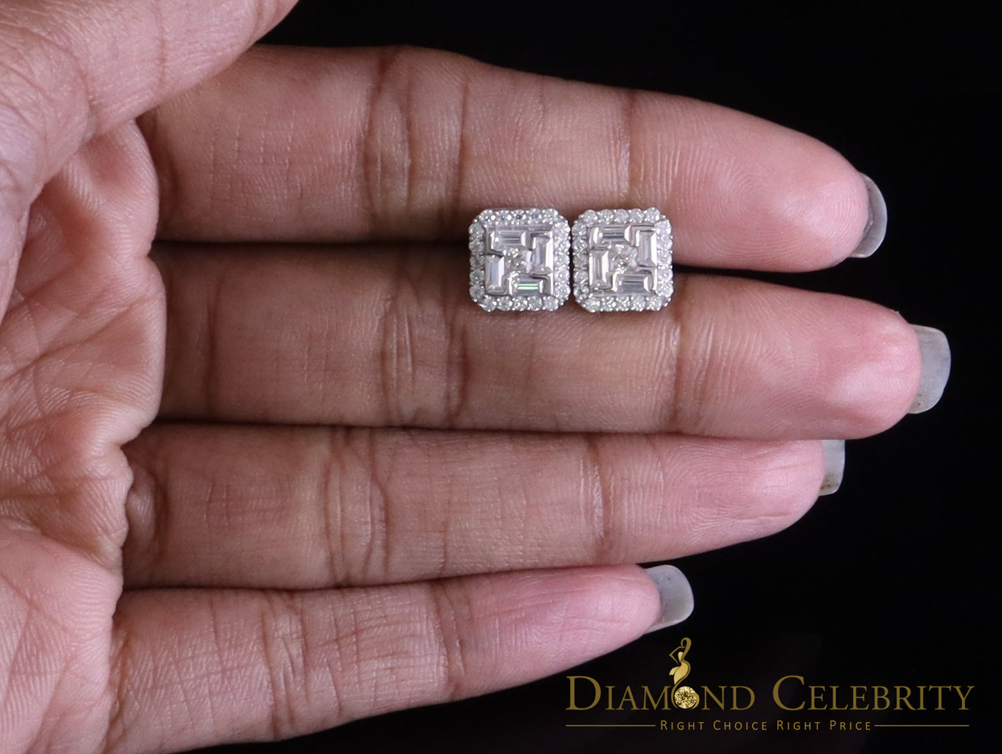 Diamondcelebritees White Silver 1.25ct VVS 'D' Moissanite Men's/Women's 925 Square Stud Earrings