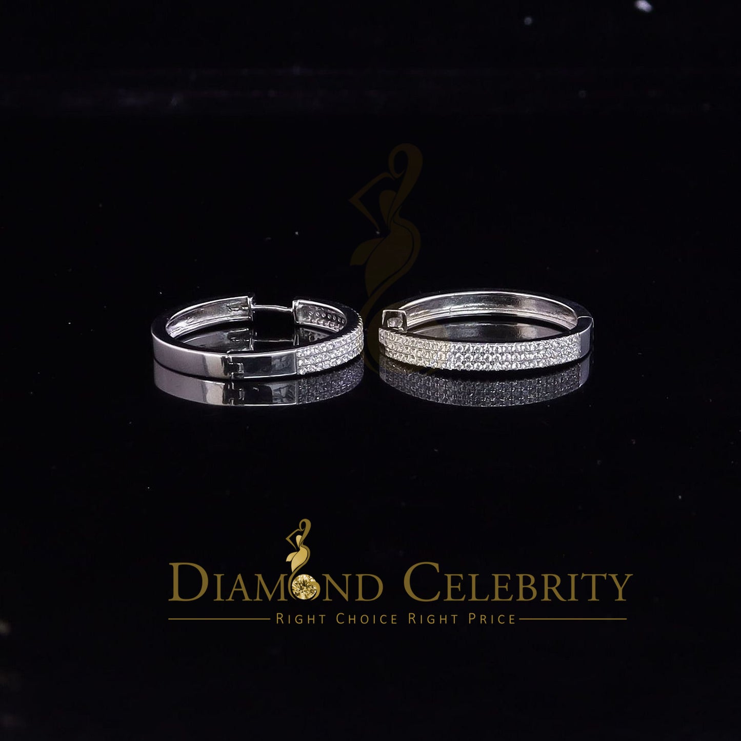 DiamondCelebritees Mens hip hop White 92.51ct Silver Iced 3 row Huggie Hoop Cubic Zirconia Earrings