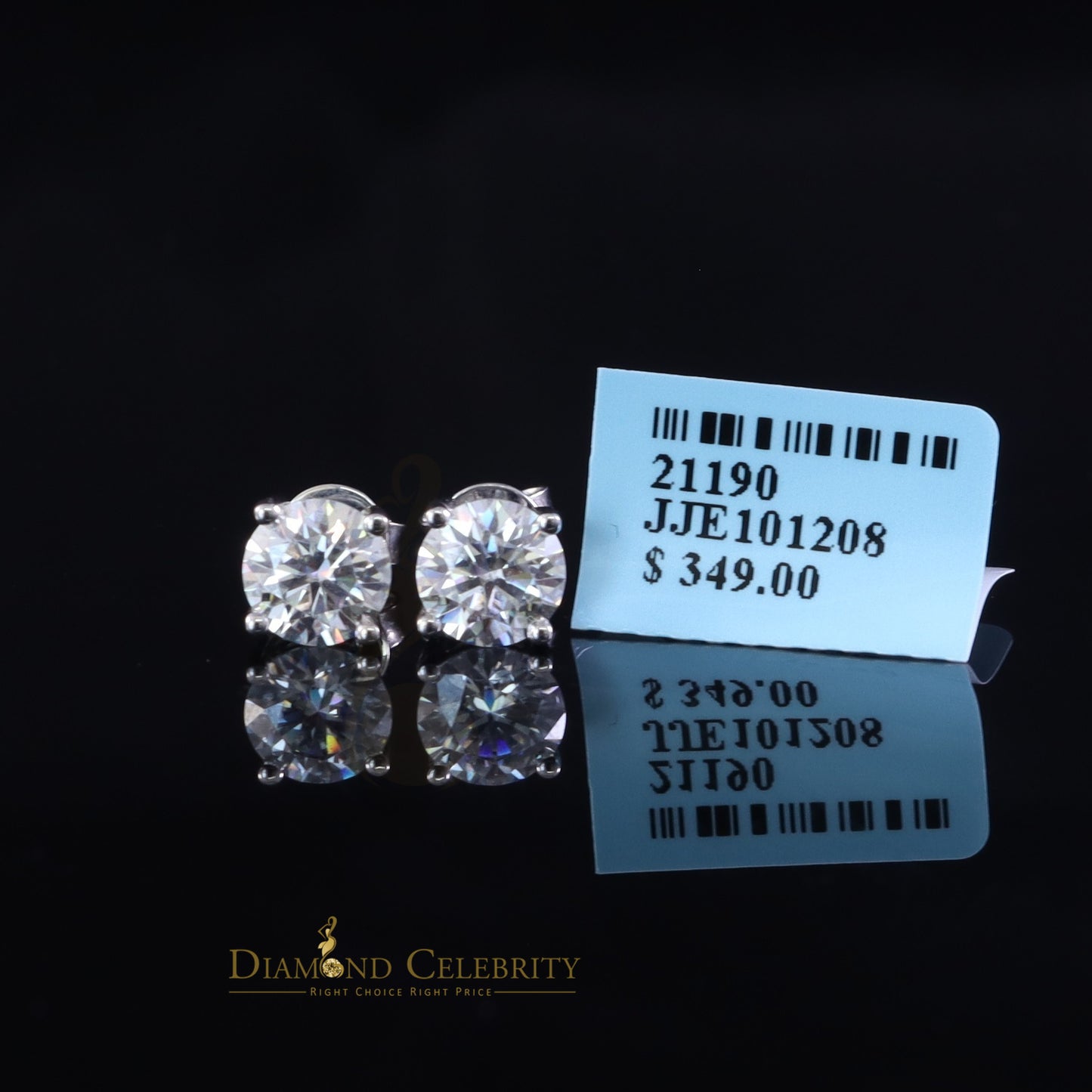 Diamondcelebritees 2.50ct VVS 'D' Moissanite Men's/Womens 925 Silver White Round Stud Earrings
