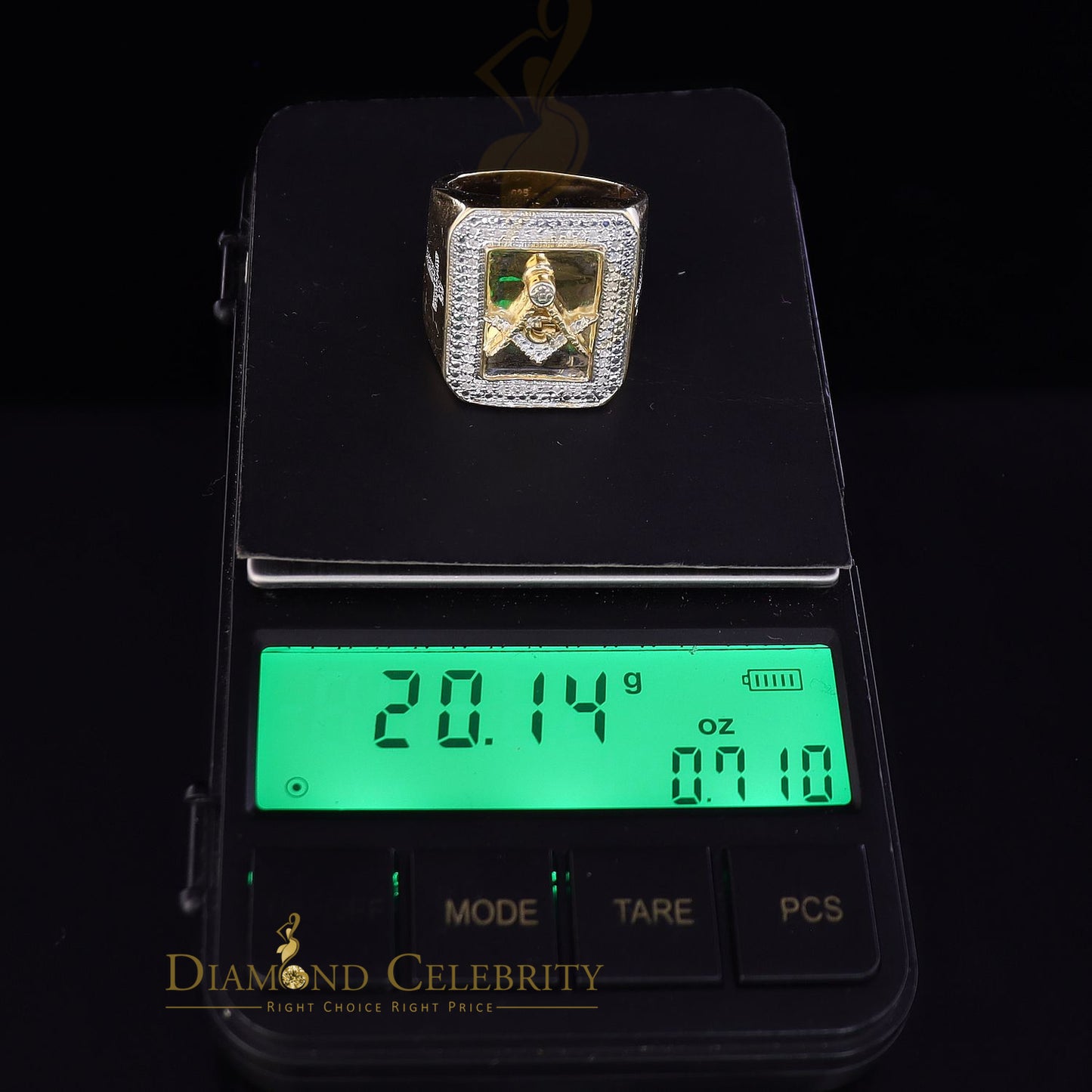 Real 0.20CT Diamond Masonic 925 Yellow Sterling Silver Mens Engagement Ring SZ10