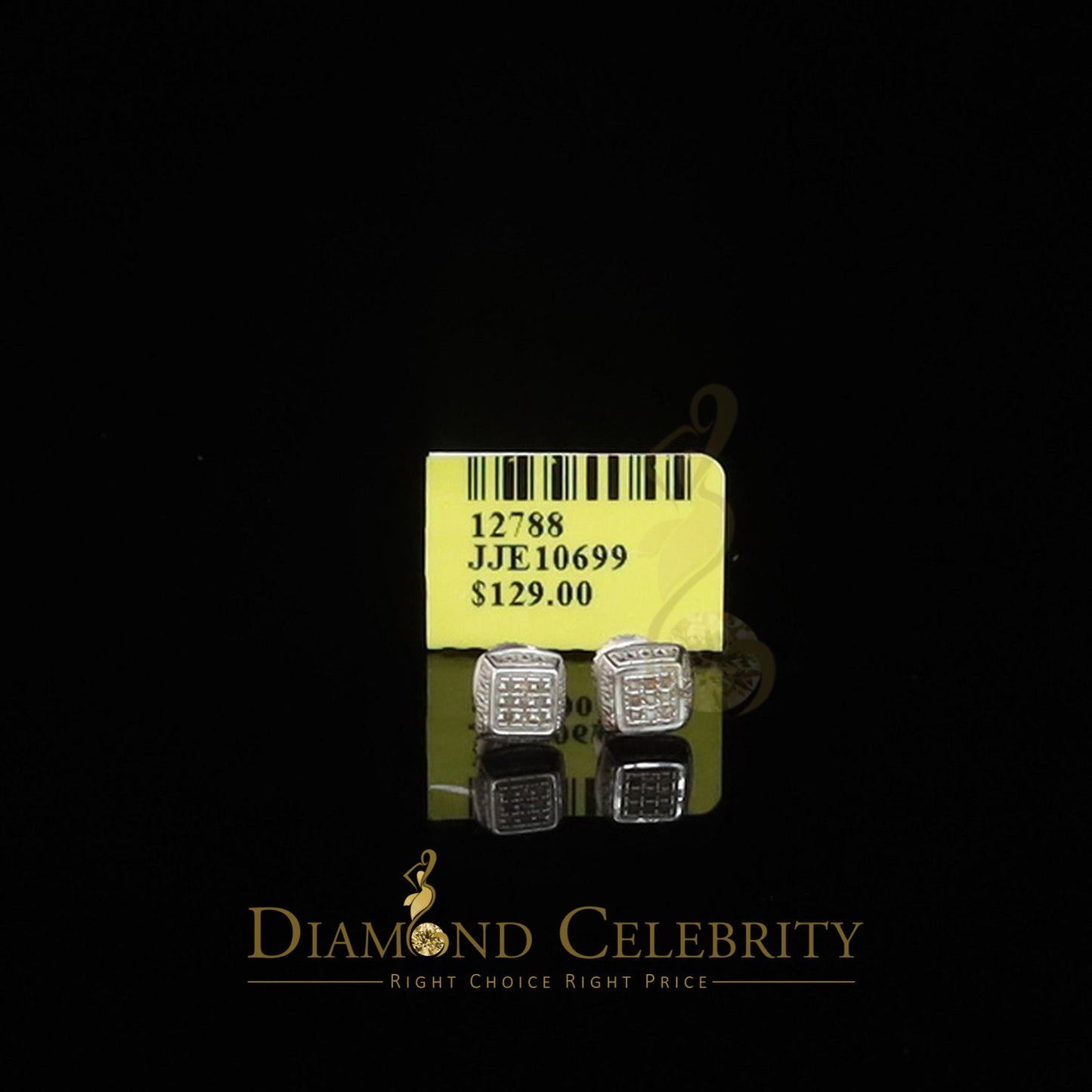 DiamondCelebritees 0.05ct Diamond Square Earrings For Women White 925 Sterling Silver Stud For Men