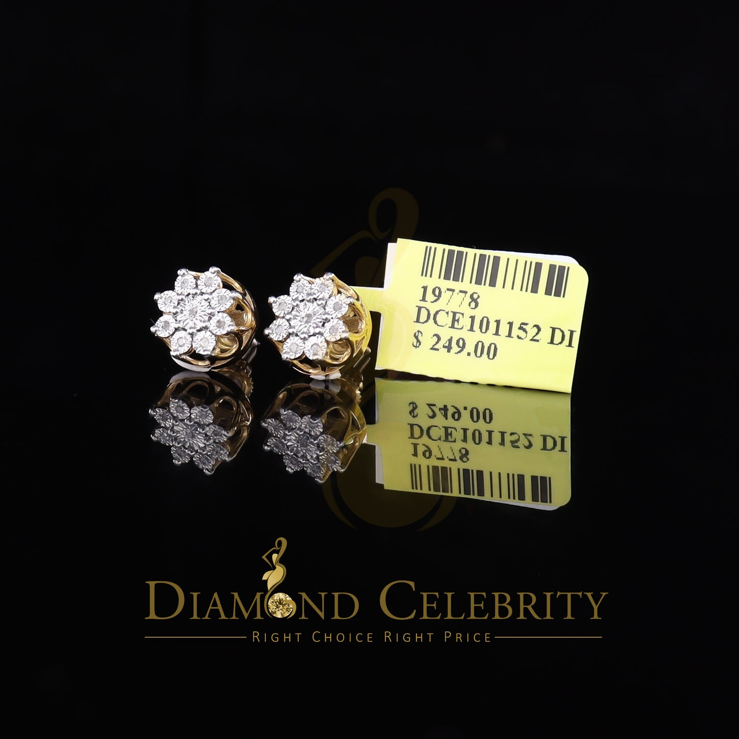DiamondCelebritees 925 Sterling Silver Yellow 0.10ct Diamond For Men's & Women's Floral Earrings