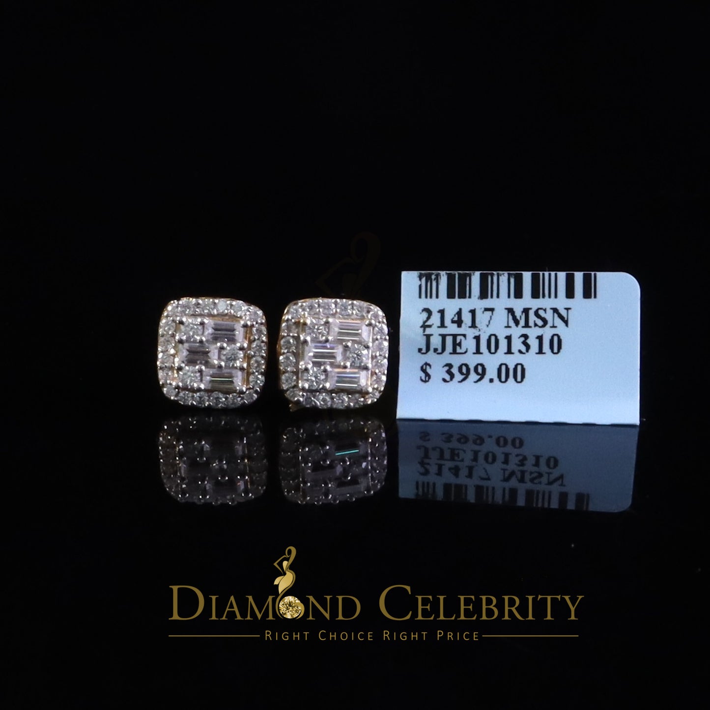 DiamondCelebritees 925 Stud Earrings Yellow Silver 0.75ct VVS 'D' Baguette Moissanite Men's/Women's
