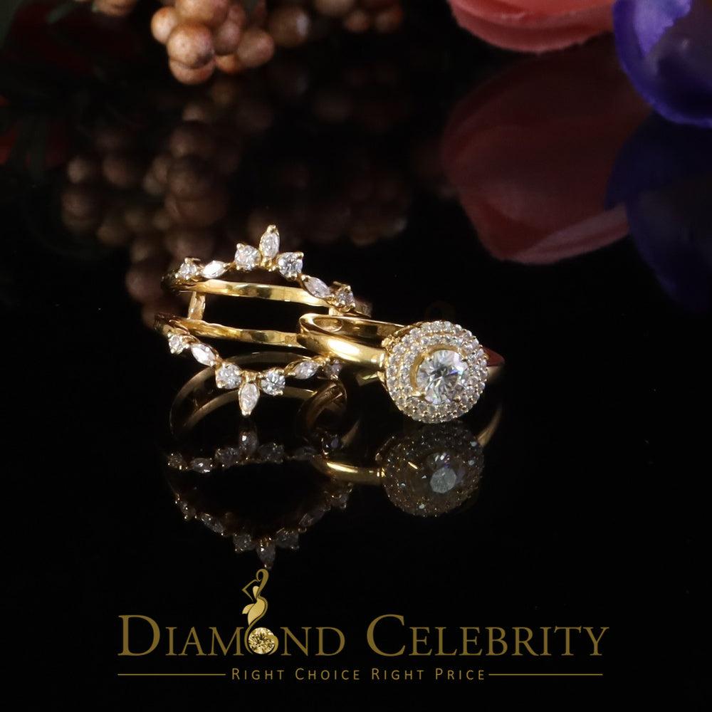 DiamondCelebritees 925 Silver Moissanite 1.66ct Women Enhancer Round Wrap Insert Ring SZ 7 Yellow