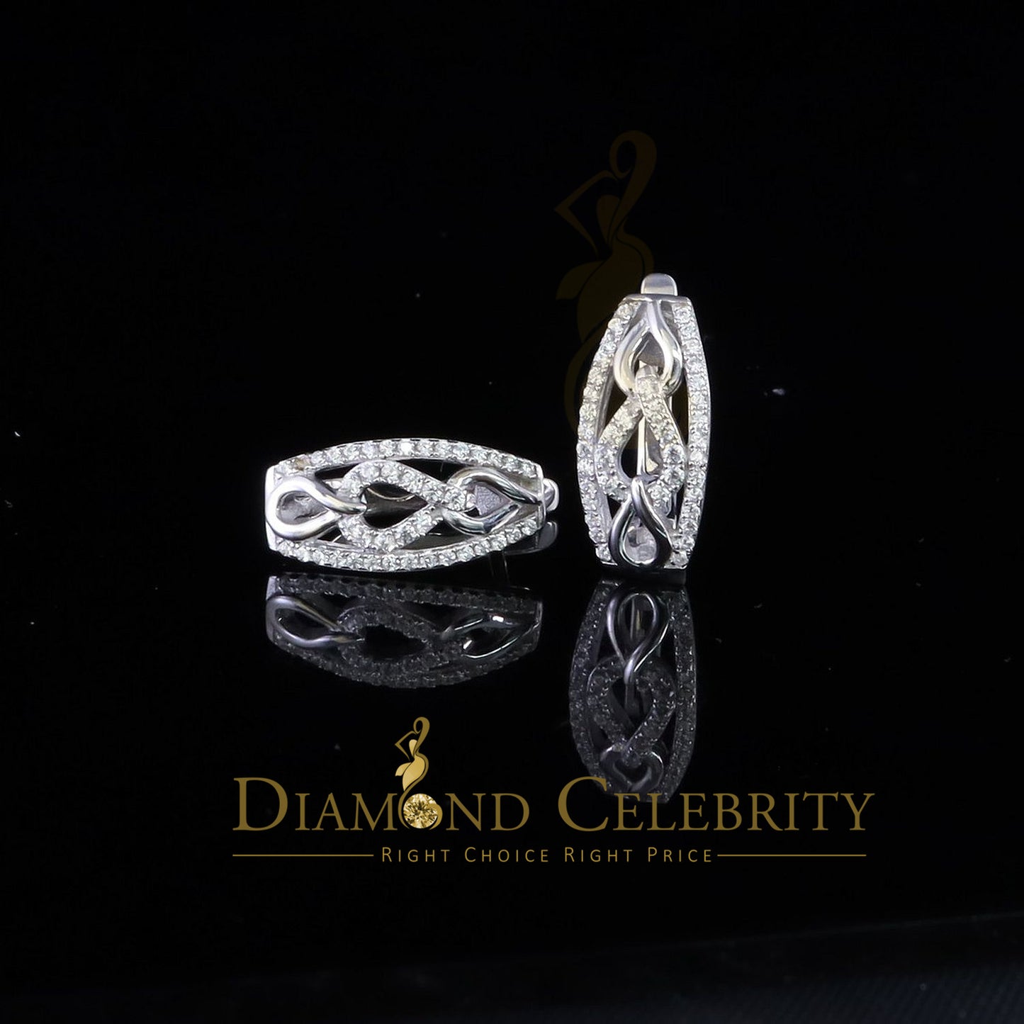 DiamondCelebritees Iced 2 row Huggie Mens hip hop white Gold 925 Sterling Silver Hoop earrings