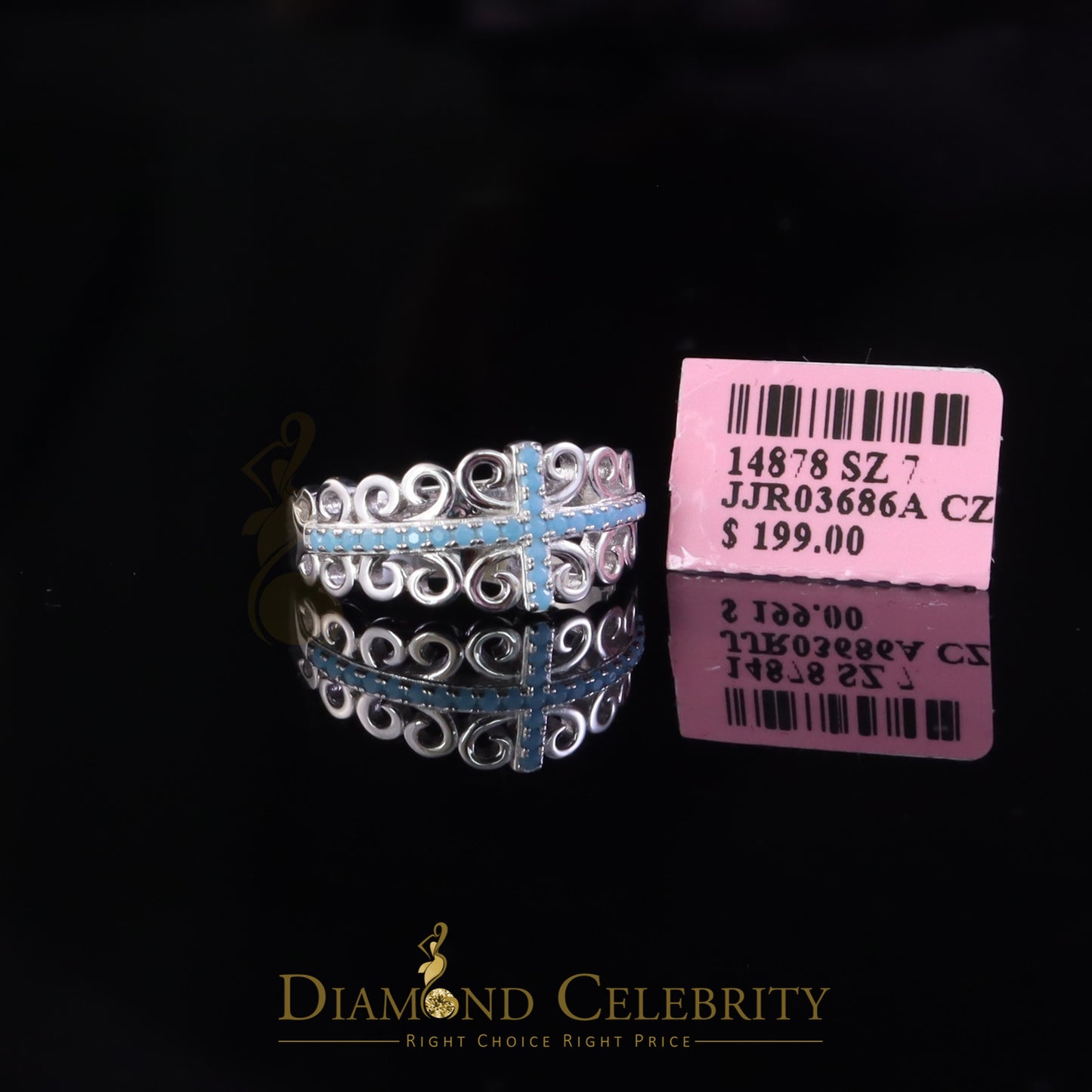 DiamondCelebritees 925 Sterling White Silver 0.50ct Cubic Zirconia Cross Shape Womens Ring Size 7
