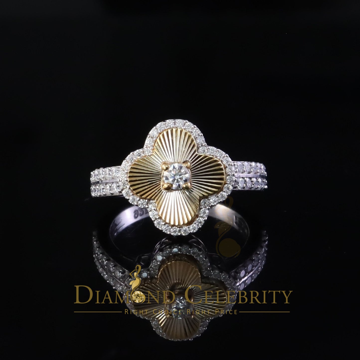 DiamondCelebritees 1.25ct VVS D Silver Moissanite Clover Shape Women's 925 Silver White Ring Size 7