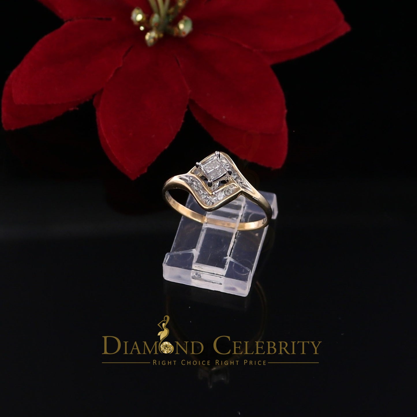 DiamondCelebritees Real 14kt Yellow Gold with 0.25CT Real Diamond FASHION Square Shape Ring Size 8