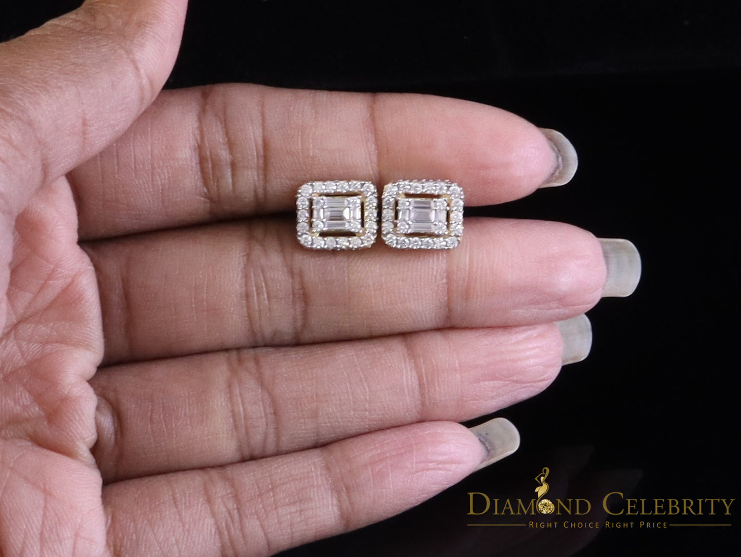 DiamondCelebritees 925 Yellow Silver 1.25ct VVS 'D' Moissanite Square Stud Earring Men's/Womens