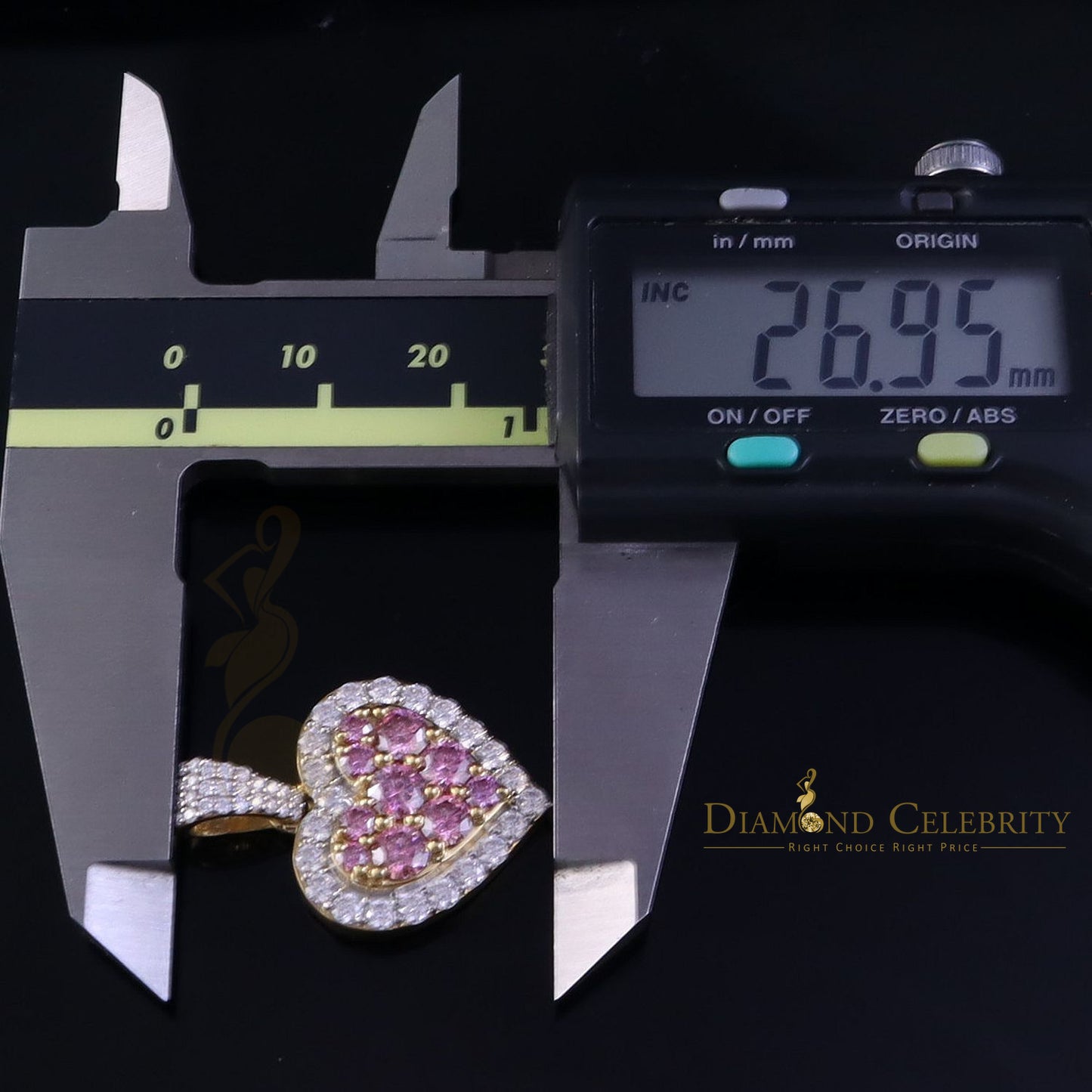 Diamondcelebritees New Men's/Women's 925 Silver White 3.00ct VVS D Pink Moissanite Heart 3D Pendant