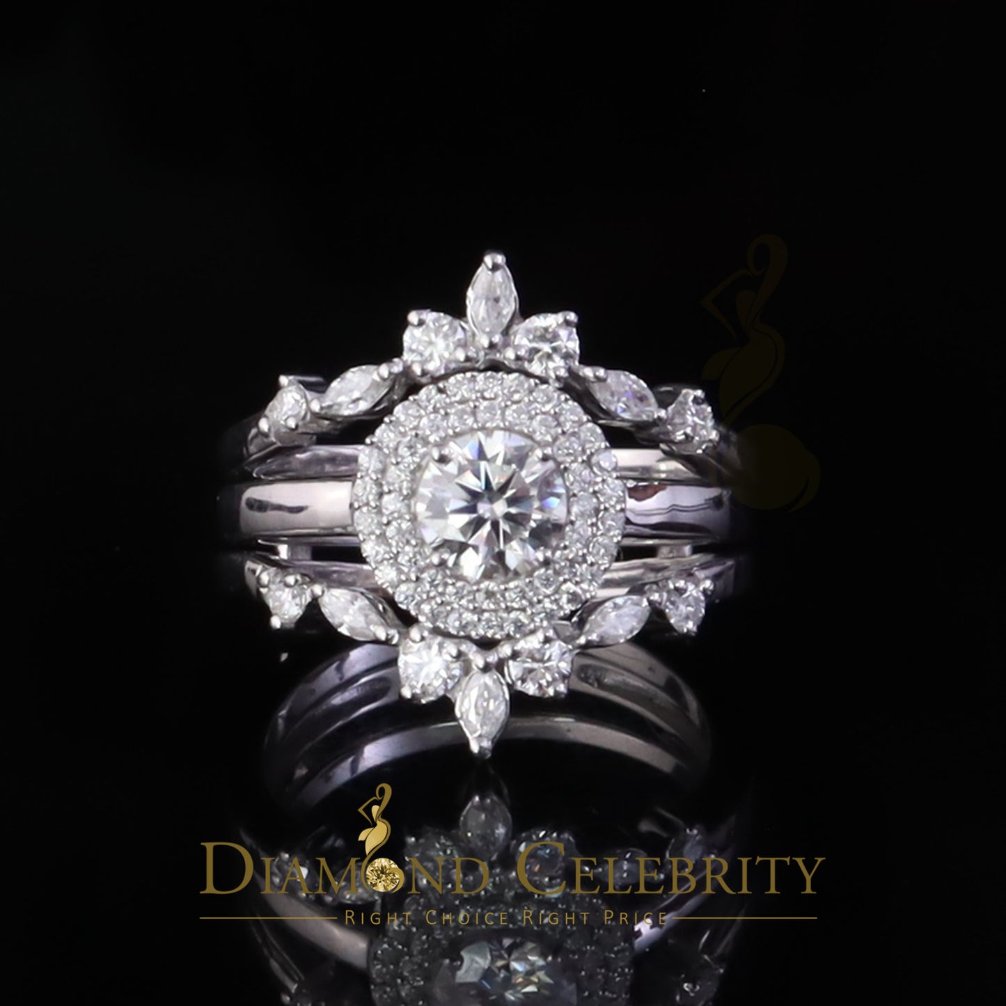 DiamondCelebritees 925 Silver Moissanite White Enhancer Round 1.66ct Wrap Insert Ring Sz7 For Women