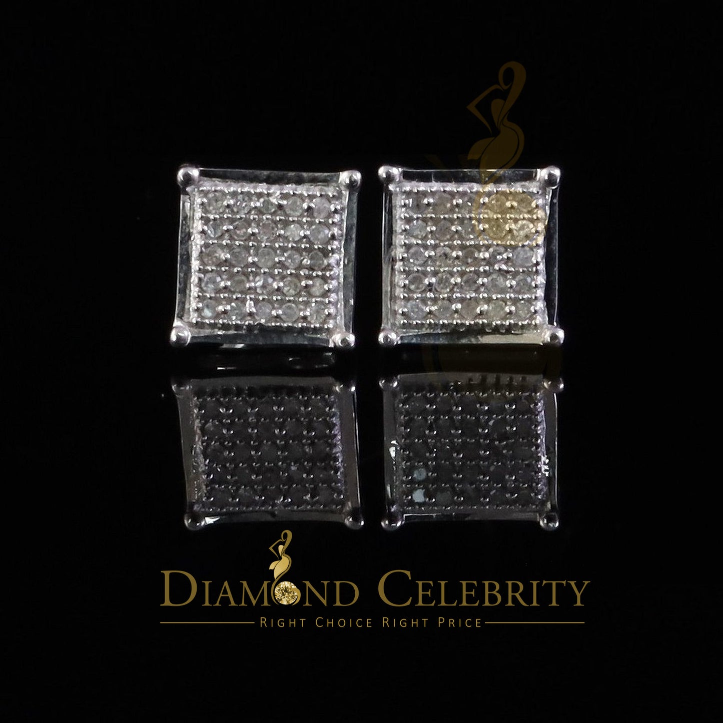 DiamondCelebritees 925 Sterling White Silver 0.15ct Diamond Womens and Men's Square Stud Earrings