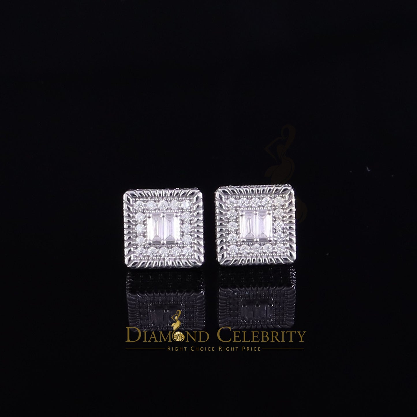 Diamondcelebritees Cubic Zircon 925 Silver 1.00ct White Silver Women's/Men's Square Stud Earrings