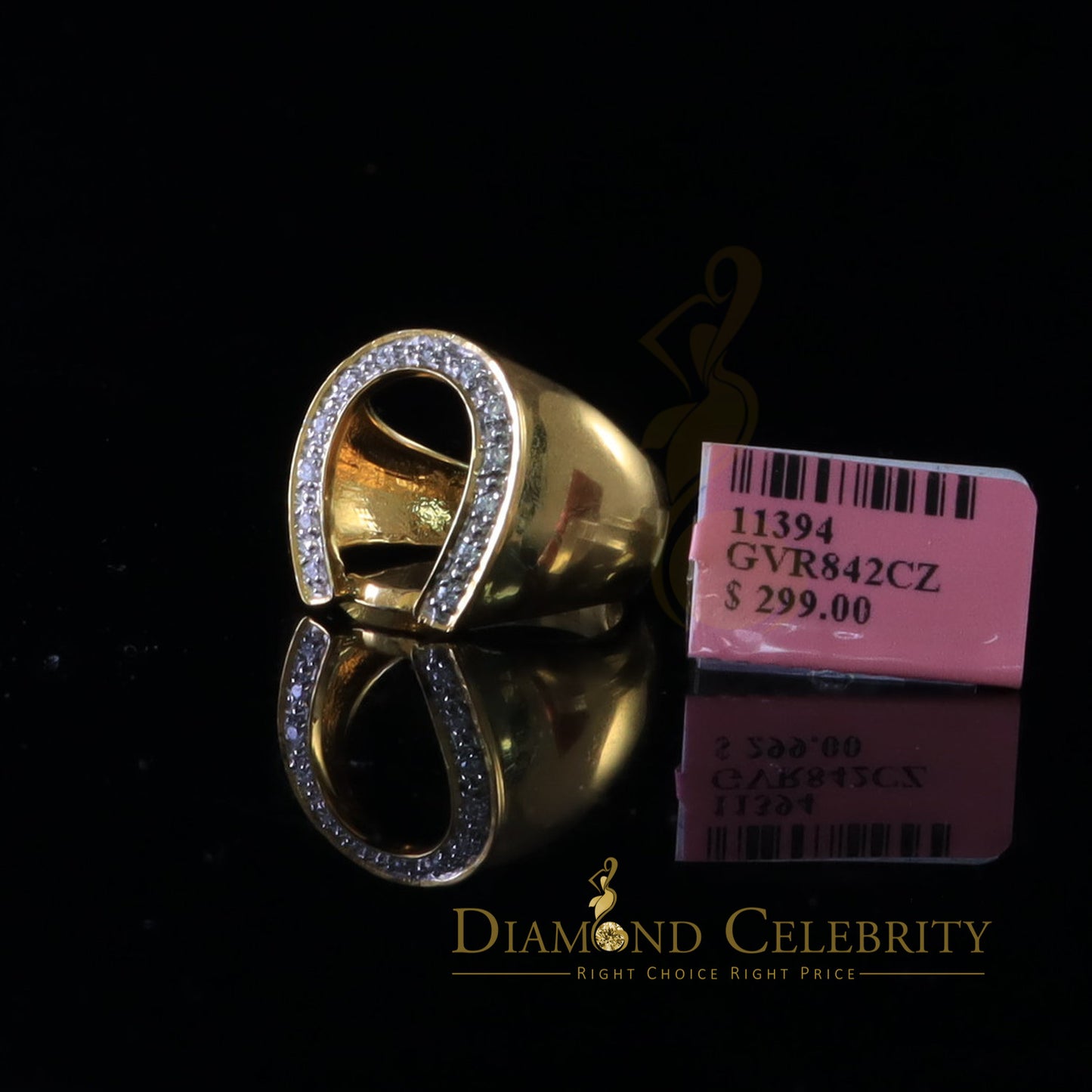 DiamondCelebritees 925 Sterling Yellow Silver Cubic Zirconia 0.26ct Horsehoe Womens Ring Size 7