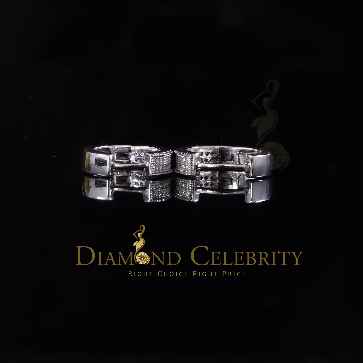 DiamondCelebritees Mens hip hop white Gold 925 Sterling Silver Iced 2 row Huggie Hoop earrings