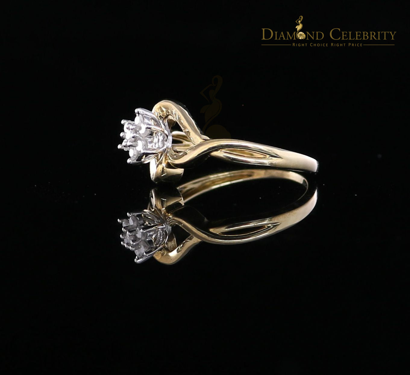 DiamondCelebritees 10 kt Real Yellow Gold with Real 0.15 CT Diamond FLOWER Womens Ring Size 7