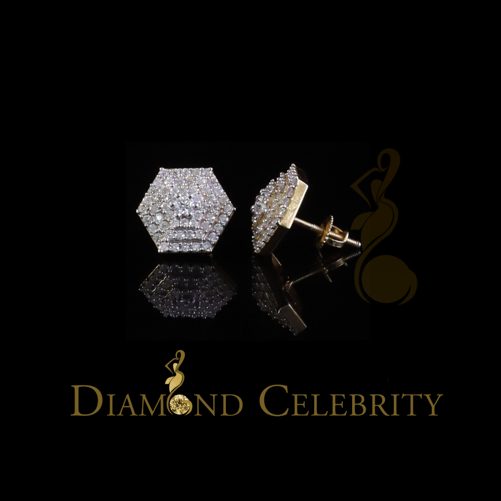 DiamondCelebritees Yellow Hexogonal Stud Earrings 1.0ct VVS 'D' Moissanite 925 Silver Men's/Women's