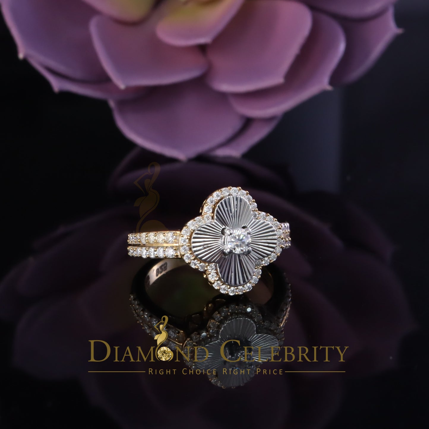 DiamondCelebritees 1.25ct VVS D Good Luck Solitaire Silver Moissanite Yellow Ring SZ 7 For Women's