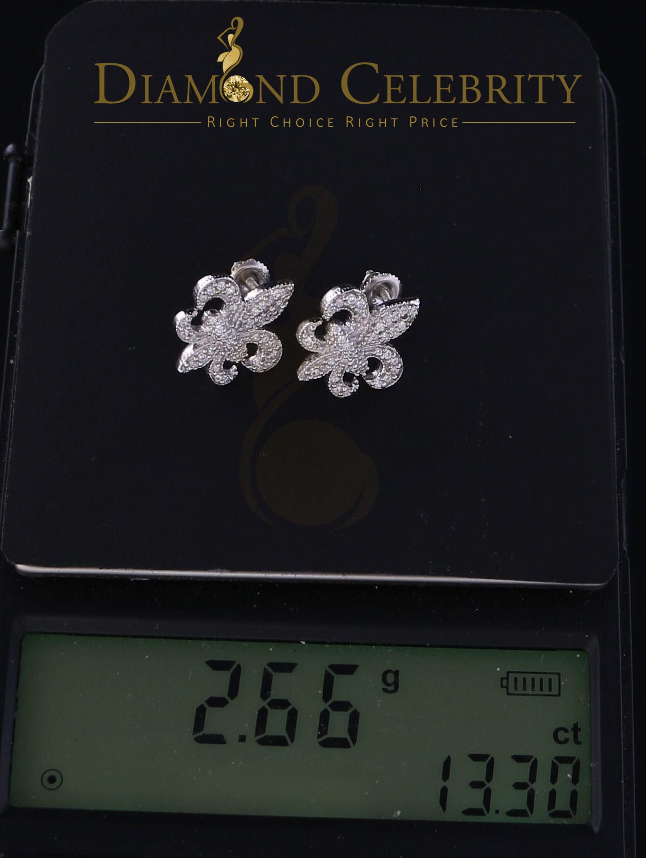 DiamondCelebritees Fleur de Lis White 925 Silver Screw Back 0.96ct Cubic Zirconia Women's Earrings