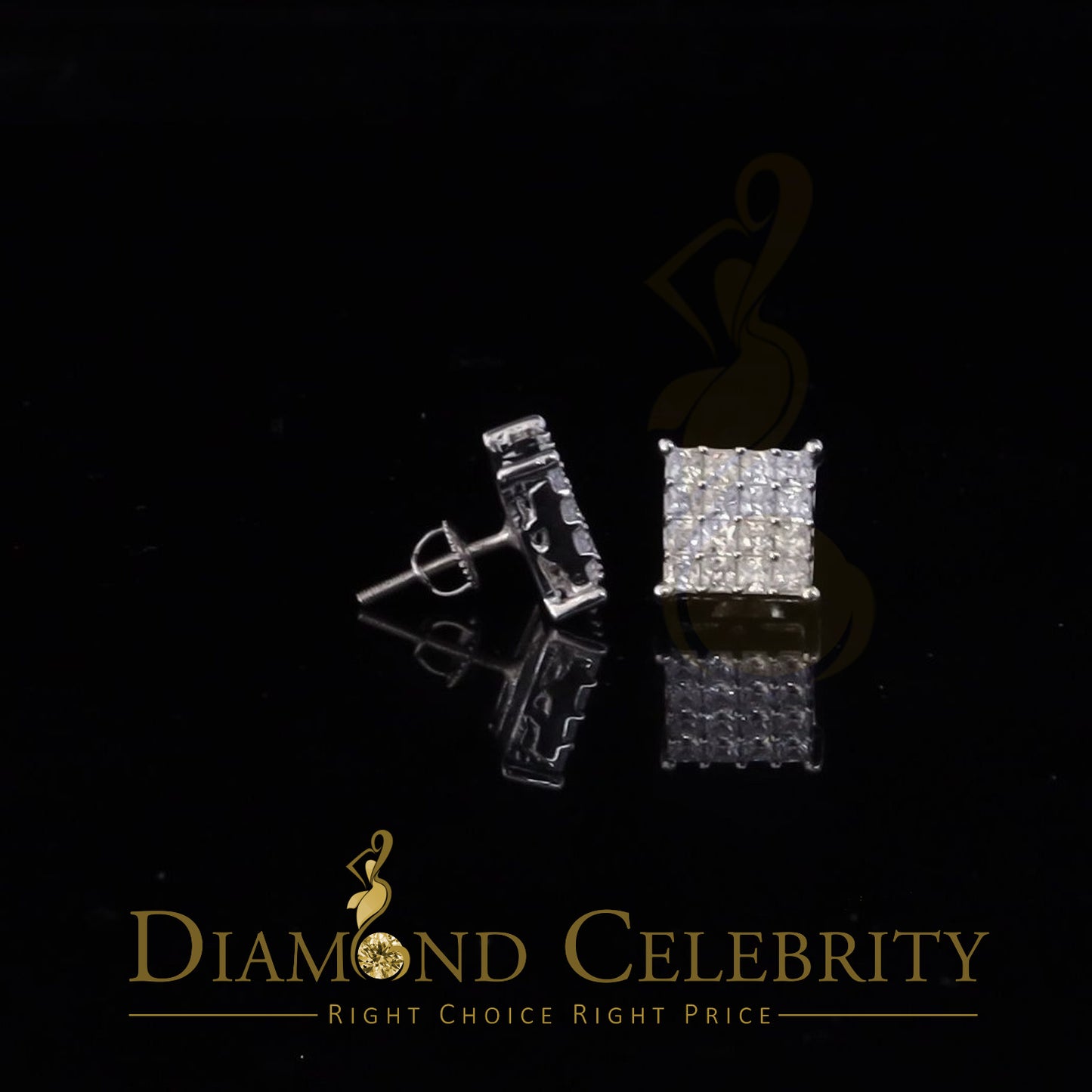DiamondCelebritees 925 White Silver 2.88ct Cubic Zirconia Women's & Men's Hip Hop Square Earrings