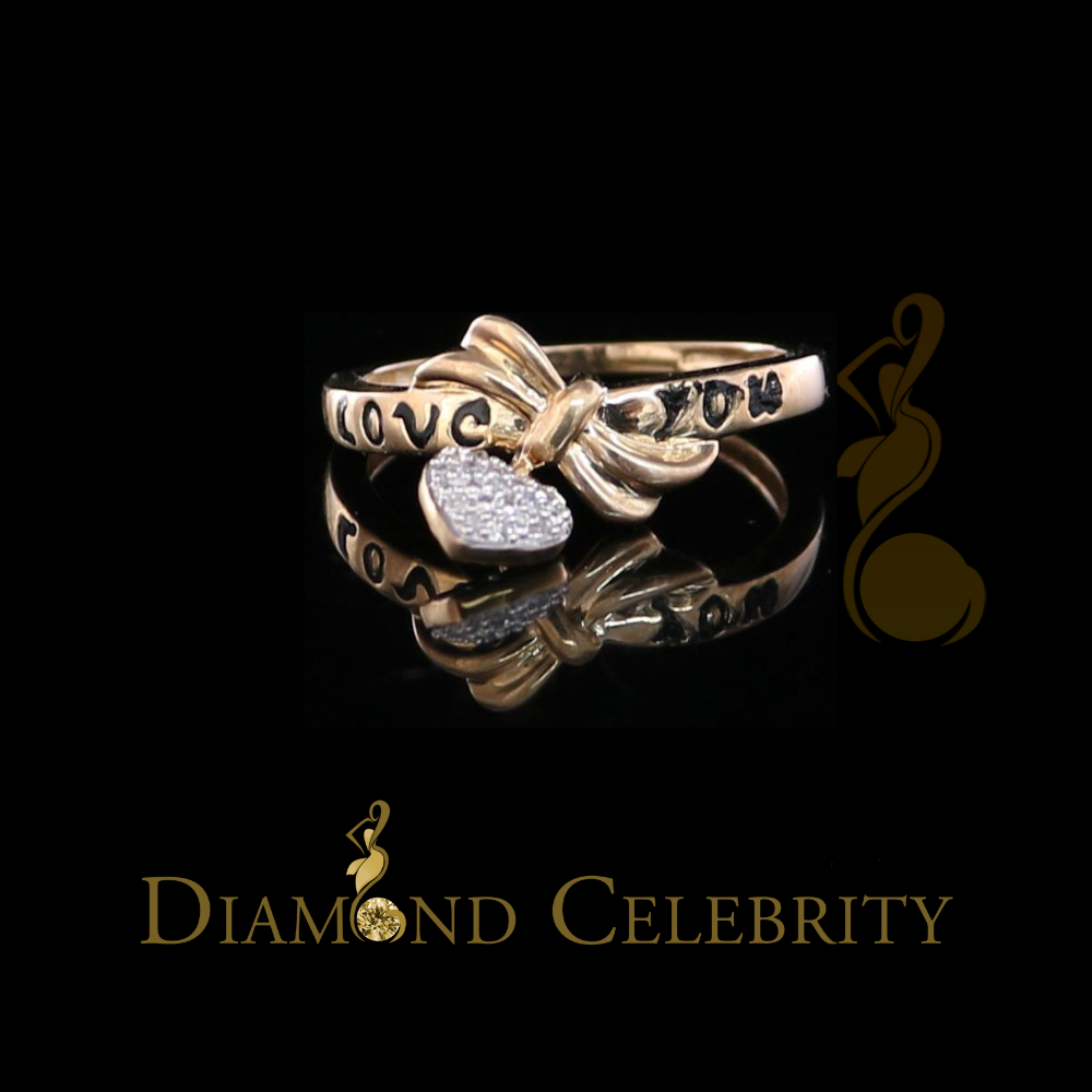 DiamondCelebritees Real 0.05ct Diamond Real 10kt Yellow Gold Fancy LOVE YOU HEART Charm Ring Size 7
