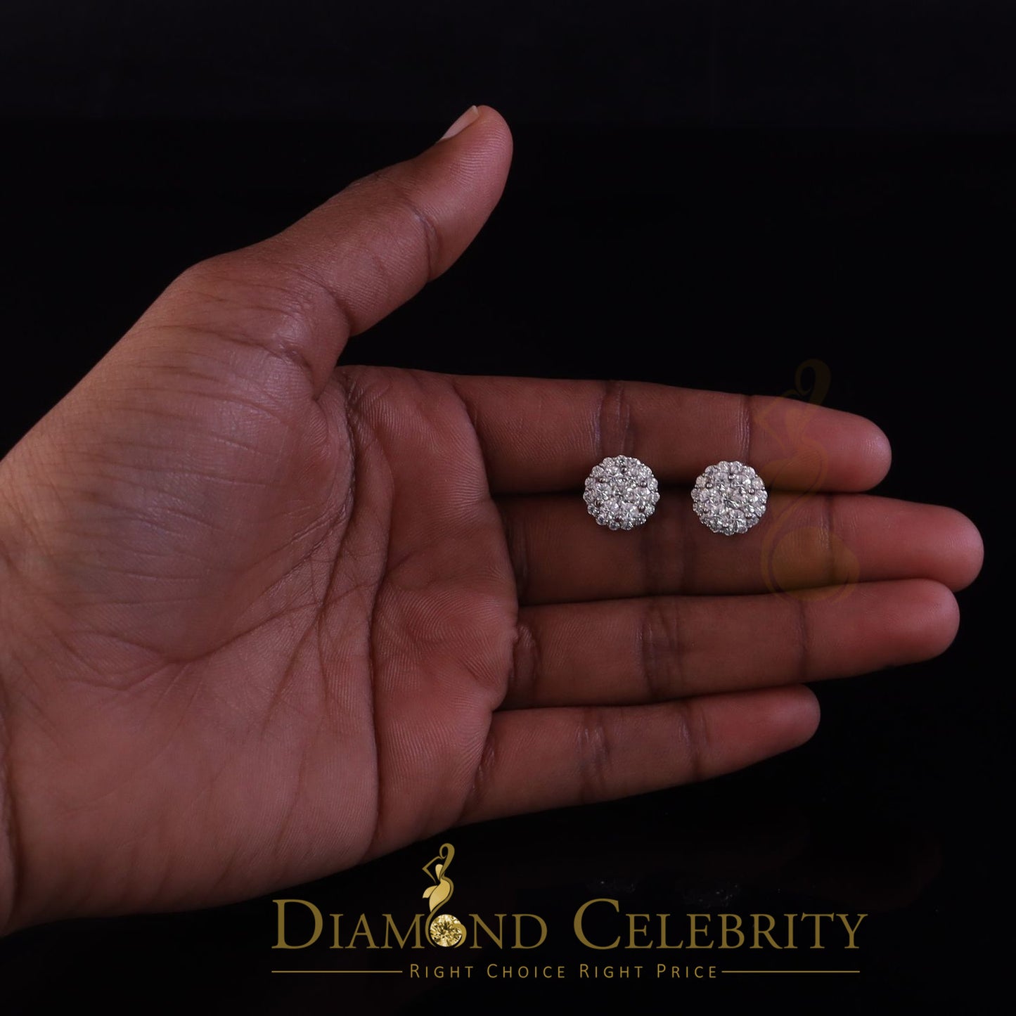 DiamondCelebritees Genuine 2.0ct Vvs 'D' Color Moissanite Cluster Earring 10k Real Yellow Gold