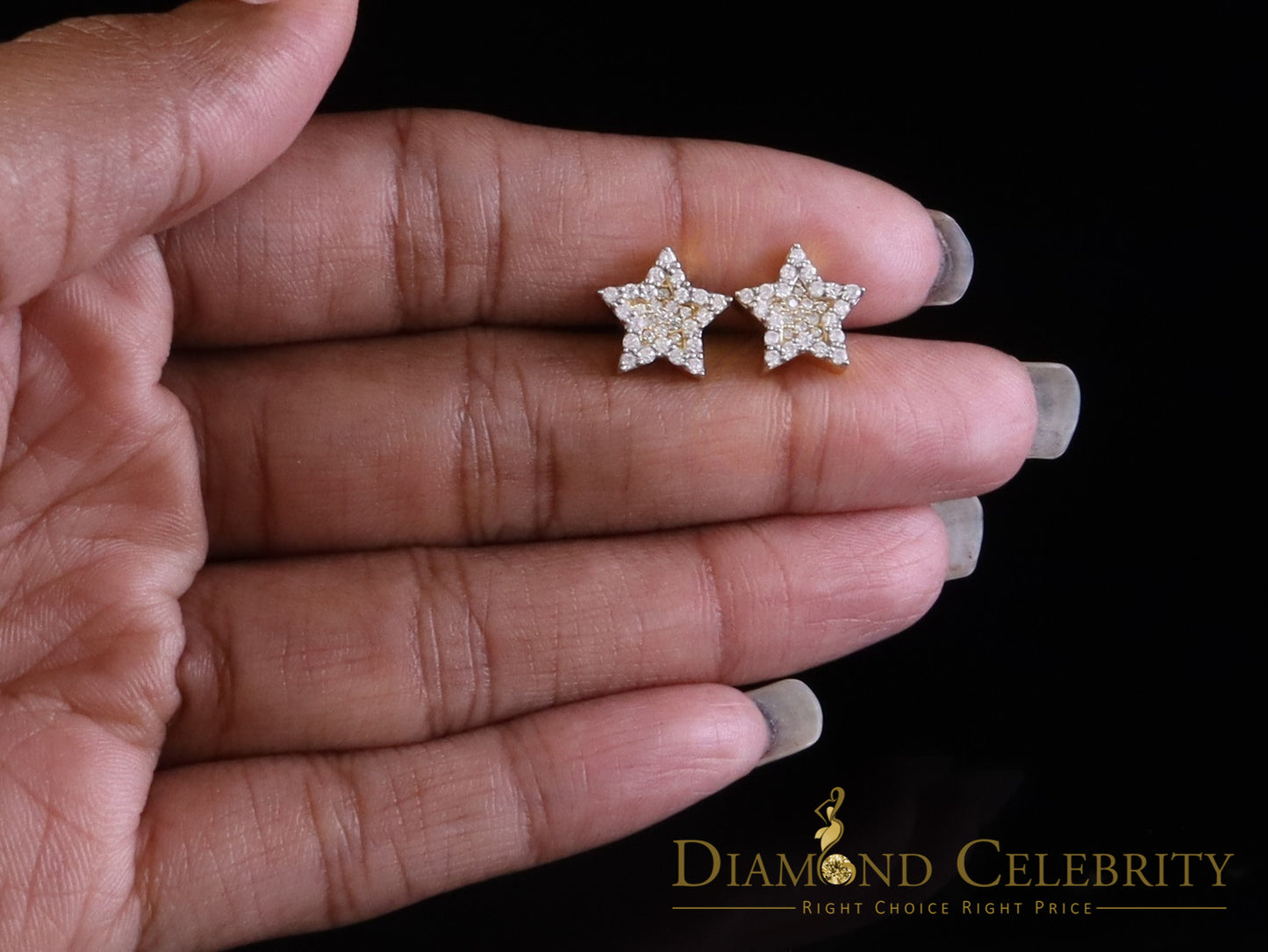 DiamondCelebritees 925 Yellow Silver 0.66ct VVS 'D' Moissanite Star Stud Earring Men's/Womens