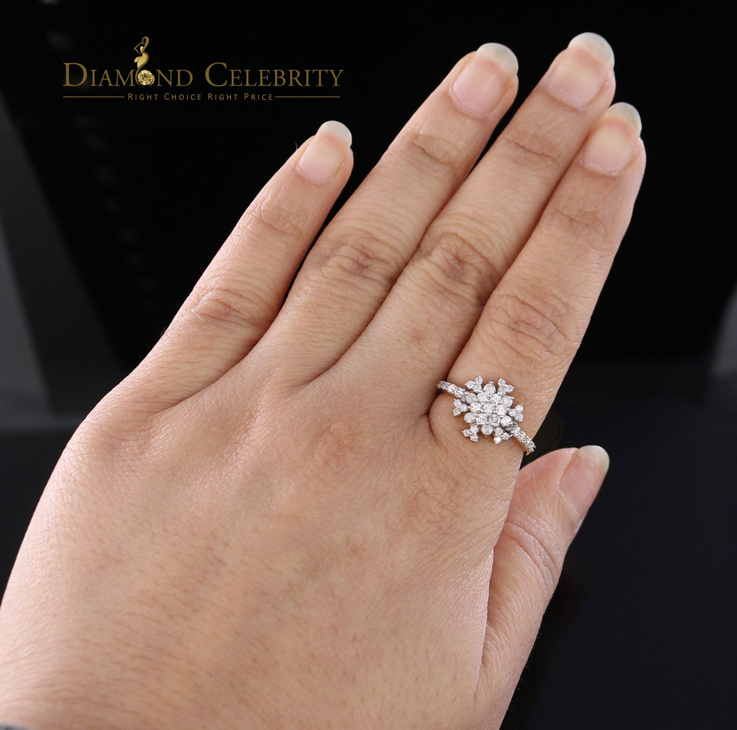 DiamondCelebritees Genuine 0.75CT Diamond with Real 10kt Yellow Gold SPARKLING FLOWER Ring Size 6.5