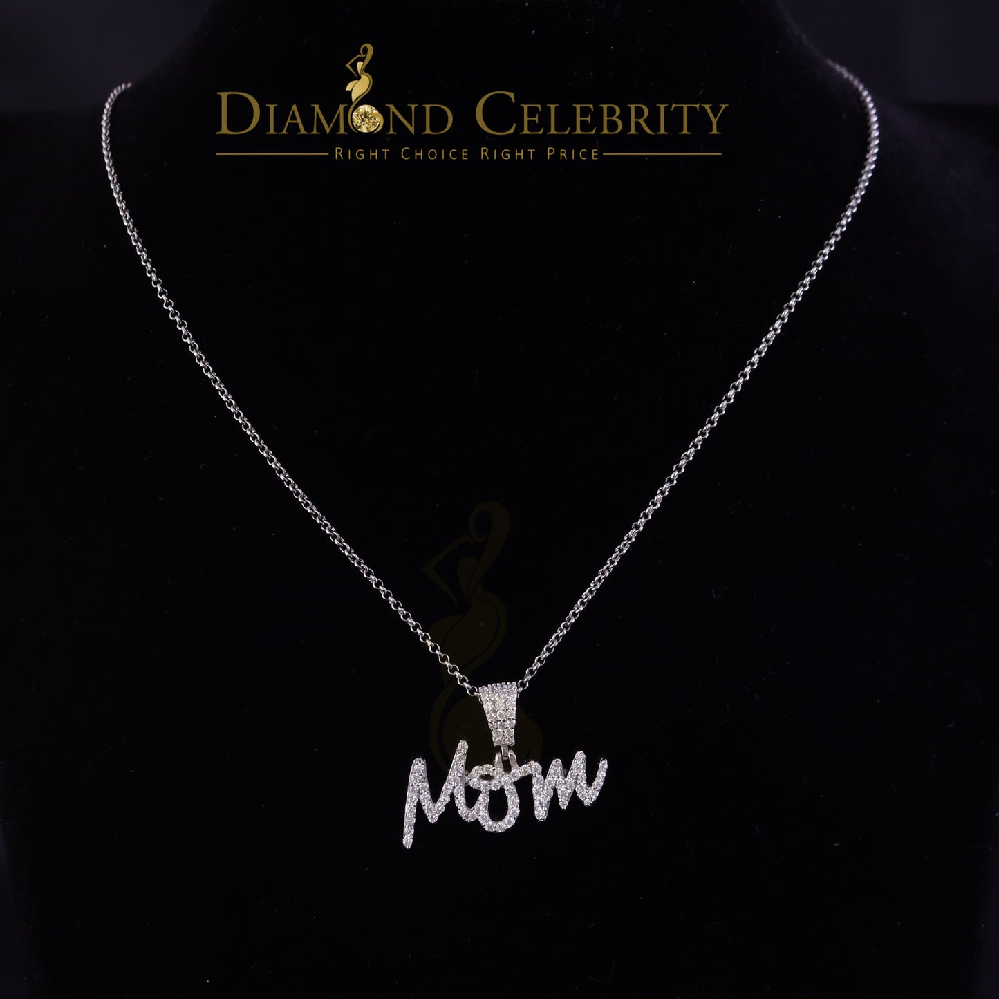 DiamondCelebritees Small MOM Pendant with 0.90ct Cubic Zirconia White 925 Silver for Mother's Day