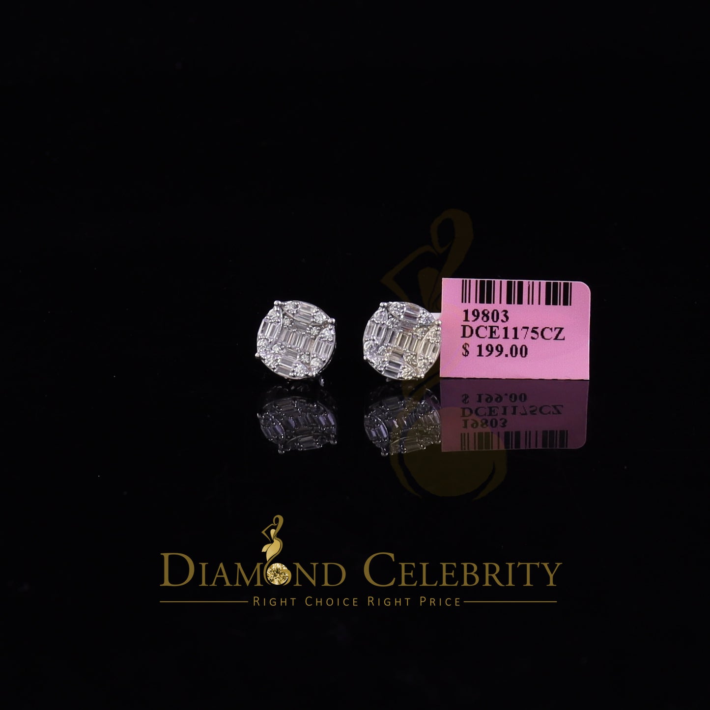 DiamondCelebritees 925 Silver Real 1.02ct Cubic Zirconia Round White Earrings For Men's & Women's